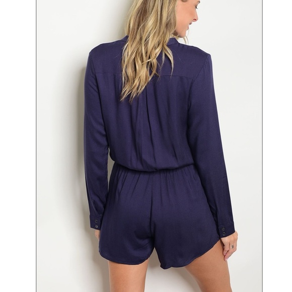 NWT Sexy Navy Long Sleeve V-neck Romper - Picture 2 of 2